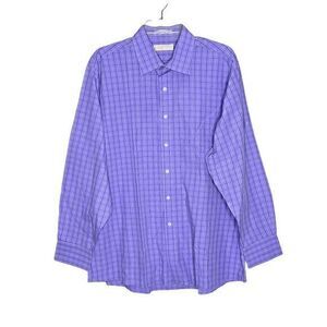 Michael Kors Mens Purple Gingham Checkered Dress Shirt Size 17.5